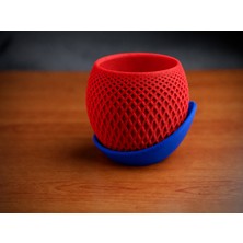 Store 3D Baskı Küre Saksı - Kafes Dokulu Iki Parçalı Dekoratif Saksı - Kırmızı-Mavi