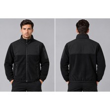 D-Star Erkek Polar Softshell Mont Siyah Outdoor Spor Mont Fermuarlı Dik Yaka Günlük Rahat Kalıp Mont