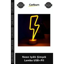 Carlburn Özel Üretim Sarı Dekoratif Masa Gece Lambası Estetik Aydınlatma Neon Işıklı Şimşek Lamba Usb+Pil