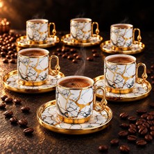Valkyrie 12 Parça 6 Kişilik 80 ml Türk Kahvesi Fincan Takımı Gold Mermer Desenli