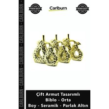 Carlburn Özel Üretim Dekoratif Modern Şık Obje Çift Armut Tasarımlı Biblo Orta Boy Seramik Parlak Altın