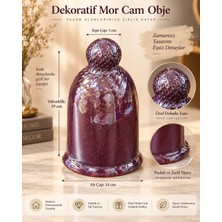 Es Dekor Dekoratif Mor Cam Obje – Dokulu Tepe Tasarımlı Şık Ev Dekoru 19 cm