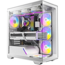 Kazan Hobi C3 Argb Atx Orta Kule Oyun Kasası, Beyaz, 4 Argb Pwm Fan, Temperli Cam Ön ve Yan Panel, 360 mm Radyatör Desteği