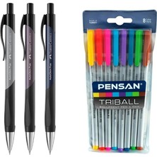 Okul ve Sınav Yazım Seti Faber Castell Versatil Kalem Autoclick Plus 0.7mm 3 Adet + Triball 8 Adet Renkli Tükenmez