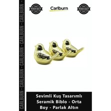 Carlburn Özel Üretim Dekoratif Hediye Lüks Sevimli Kuş Tasarımlı Seramik Biblo Orta Boy Parlak Altın