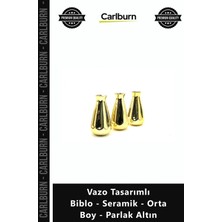 Carlburn Özel Üretim Modern Dekoratif Gold Şık Lüks Vazo Tasarımlı Biblo Seramik Orta Boy Parlak Altın