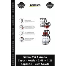 Carlburn Özel Üretim Şık Mavi LED Işıklı Sinbo 2'si 1 Arada Çaycı Kettle 20L + 12L Kapasite Cam Gövde