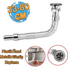 Store Klasik Standart Lavabo Evye Sifonu Uzun Plastik Körüklü Kıvrılabilir 33-80 cm Uzayabilir Krom Renk
