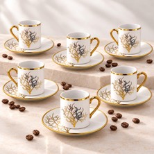 Valkyrie 12 Parça 6 Kişilik 80 ml Türk Kahvesi Fincan Takımı Gold Detaylı Ağaç Desenli K654-A