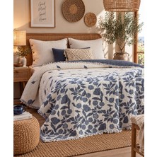 HB&Victory 6 Katlı Jakarlı Müslin Yorgan Yatak Örtüsü Çift Taraflı Indigo Mavi Çift Kişilik 220X240 cm