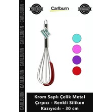 Carlburn Özel Üretim Mutfak Profesyonel Krom Saplı Çelik Metal Çırpıcı Renkli Silikon Kazıyıcılı 30 cm