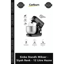 Carlburn Özel Üretim Profesyonel Hamur Yoğurma Makinesi 1300W Sinbo Standlı Mikser Siyah Renk 12 Litre Hazne