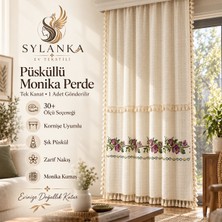 Sylanka Mor Kanaviçeli Püskül Ponponlu Buldan El Dantelli Buldan Işi Fon Perde ( Çoklu Ölçü Seçeneği)