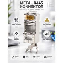 Cat7 RJ45 Metal Konnektör – Ekranlı Network Kablo Ucu Yüksek Hızlı Ethernet Fişi