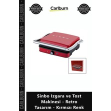 Carlburn Özel Üretim Isı Ayarlı 180 Derece Sinbo Izgara Tost Makinesi Retro Tasarım Kırmızı Renk