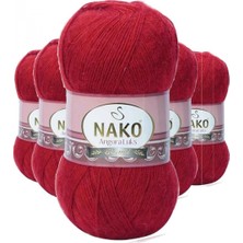 Pileli Store 5 Adet Angora Lüks El Örgü Ipi Koyu Kırmızı 1175