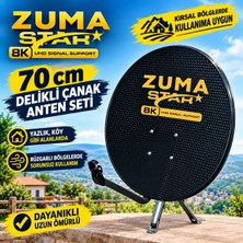 Zuma Star 70 cm Delikli Rüzgara Dayanıklı Kırsal Bölgelere Uygun Çanak Anten Takımı 20M Kablo Çiftli Lnb