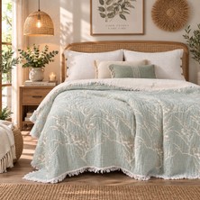 HB&Victory 6 Katlı Jakarlı Müslin Yorgan Yatak Örtüsü Çift Taraflı Çağla Yeşili Çift Kişilik 220X240 cm