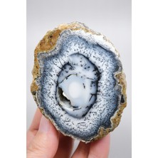 Healcrystal Parlatılmış Merlinit Jeot – Dendritik Opal, Mavi Şerit ve Merkezinde Druzy Boşluk, 194G