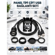 Çift Usb-A Panel Montaj Uzatma Kablosu – Araç Motosiklet Tekne Için 2 Portlu Gömme Tip USB Uzatma