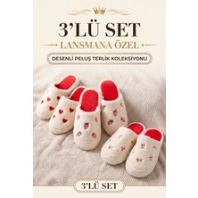 Nmoda 3’lü Avantajlı Paket Kışlık Peluş Desenli Sessiz Ortopedik Taban Çeyiz Misafir Ev Terliği Set