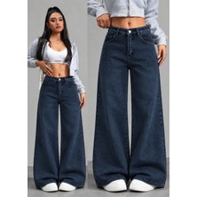Trend Metkar Kadın Yüksek Bel Geniş Paçalı Kot Pantolon
