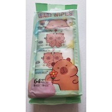 Modellino 1 Paket Içinde 8 Adet 8'li Paket / 64'lü Islak Mendil - Mini Baby Wet Wipes - Çiçekli Ayıcıklı Paket