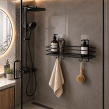 Anza Home Yapışkanlı 4 Kancalı Banyo Rafı Siyah Banyo Şampuanlık Duşakabin Duş Askısı Delmeden Kullanım