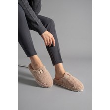 Nmoda Peluş Ev Terliği Kadın Altın Tokalı Teddy Yumuşak Ses Yapmaz Hafif Taban Kışlık Terlik