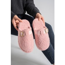Nmoda Peluş Ev Terliği Kadın Altın Tokalı Teddy Yumuşak Ses Yapmaz Hafif Taban Kışlık Terlik