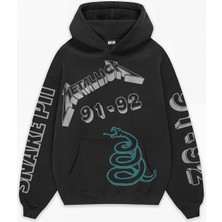 Sekizbiraltı Metallica Snake Pit Baskılı Siyah Oversize Hoodie Sweatshirt