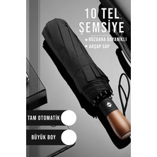 10 Tel Tam Otomatik Ahşap Rüzgara Suya Dayanıklı Şemsiye