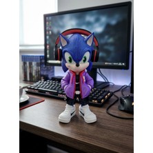 Demirhan3D 💙 Sonic The Hedgehog Figür 22 cm 🎧 Liseli Sonic Kapüşonlu & Kulaklıklı Dekoratif Hediye Figür