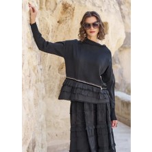 Misswhence Fermuar Detaylı Katlı Triko Tunik 40008 Siyah