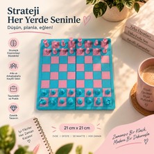 Katlanabilir Satranç Takımı 21X21 cm – Pembe Mavi Çocuk ve Yetişkin Satranç Seti, Taşınabilir Strateji Oyunu