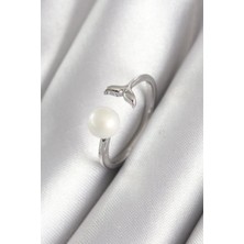 Mey Ithalat® Pirinç Gümüş Renk Top Inci Figür Balık Kuyruğu Model Kadın Yüzük