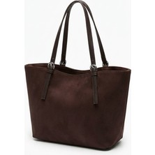 C&On Design Kadın Kahverengi Süet Görünümlü Fermuarlı Bölmeli Günlük Omuz ve Kol Çantası