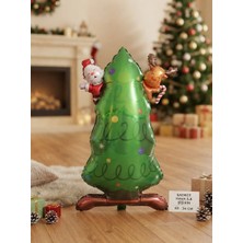 Yılbaşı Ağacı Ayakta Duran Folyo Balon (63X34 Cm) – Noel Baba & Geyik Figürlü Parti Süsü