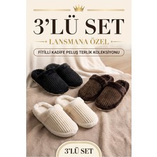 Nmoda 3’lü Avantajlı Paket Kışlık Peluş Desenli Sessiz Ortopedik Taban Çeyiz Misafir Ev Terliği Seti