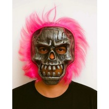 Pileli Store Wild Skull - Gümüş Kafatası Pembe Saçlı Iskelet Maske