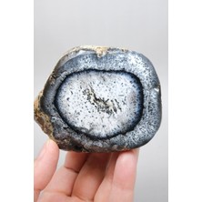 Healcrystal Beyaz ve Dumanlı Gri Merlinit - Dendritik Opal Dilimi ile Orbital Siyah Mangan Yüzük, 213G