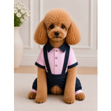 Patilemece Pembe Çizgili Kedi Köpek Kot Tulumu
