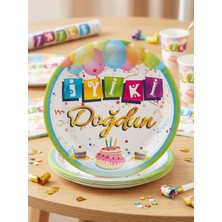 Partyora Iyiki Doğdun Temalı Renkli Kağıt Parti Tabağı (8’li Paket)