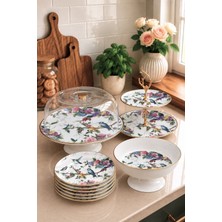 Pinkev Flora 10 Parça 6 Kişilik Seramik Pasta Sunum Tabağı Seti
