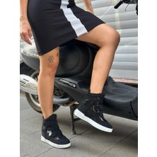 Erva'nın Butiği Siyah Süet (Isabe) Gizli Topuk Dolgu Topuk 7 cm Boy Uzatan Sneakers