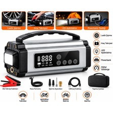 Atlt Atlantis MC6613-AKÜ Takviye Cihazı Hava Pompası Reflektör Uyarı Işığı Camp Feneri Bisiklet Motorsiklet Araba Top Şişirmek Için Başlık Tutma Saplı Şarj Edilebilir Powerbank Taşıma Çantalı