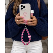 Les Petites Mains Pembe Kalp Detaylı Boncuklu Telefon Charmı – El Yapımı Telefon Askısı