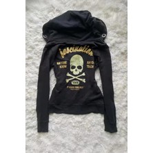 Moonstyle Collection Siyah Fascination Skull Gotik Harajuku Y2K Kapşonlu Tam Boy Dar Hırka