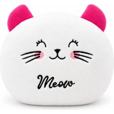 esdishopping Beyaz Kedi Peluş Dekoratif Yastık 35 x 30 cm Pembe Kulaklı Çocuk Odası Yastığı