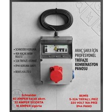 Srcelektronik Hes Kablolu 5x4 Ttr Bakır (5-50 Metre Arası) Araç Şarjı Uyumlu 5-32A Trifaze Kombinasyon Panosu Kaçak Akımlı (Kablolu-Sigortalı- Prizli ve Montajlı)